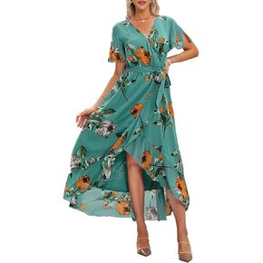 BerryGo Women's 2024 Floral Ruffle Wedding Guest Wrap Maxi Dress Boho Bridesmaid Long Flowy Party Dress