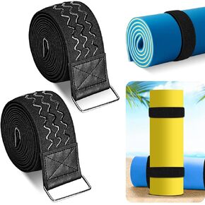 2Pcs 90 Inch Extra Long Floating Water Mat Straps, Water Pad Storage Straps with Anti-Slip Strips, Reusable Metal Buckle Nylon Cinch Straps for Most Water Pad Mats, Black