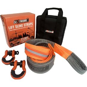 3"x10Ft Super Sturdy Lift Sling Straps 25000 Lbs Breaking Load capacity Heavy Duty Lifting sling Crane Tree Saver strap Recovery Straps Tow Strap Pull Hoist 2pcs 3/4 Robust D Ring Shackles+Storage Bag