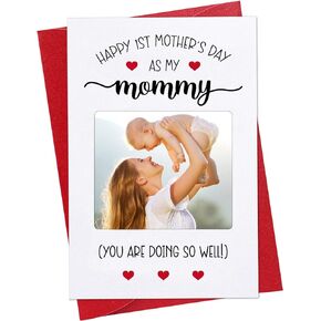 PETCEE Happy First Mothers Day Card for Mom from Baby, Mommy and Me 1st Mothers Day Photo Frame Card for New Mom New Baby Newborn First Time Mom Mother To Be New Parents Daughter Son Baby Boy Girl