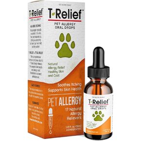 T-Relief Pet Allergy Support Drops for Dogs & Cats Itchy Relief Supports Healthy Skin & Coat Natural Medicine Helps Soothe Hot Spot Itching Paws Licking Runny Nose Sneezing Watery Eyes - 1.69 Fl oz