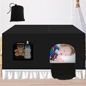 Crib Blackout Cover Tent, Breathable Crib Canopy Cover Stretchy Blackout Crib Tent Portable Travel Crib Tent Blackout Crib Canopy Cover with Storage Bag for Indoor Outdoor (A)