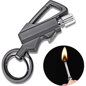 BIASTNR Permanent Match Flint Metal Matchstick Fire Starter with Bottle Opener, Emergency Survival Waterproof Keychain Lighter for Camping, EDC Gift Ideas – Black