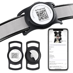 AirTag Dog Collar Holder, Smart QR Code Air Tag Holder for Cats and Dogs, Pet AirTag Protective Cases - Scan Alert, Instant Location, Pet Online Profile, Contacts Info (1 Pack, Black)