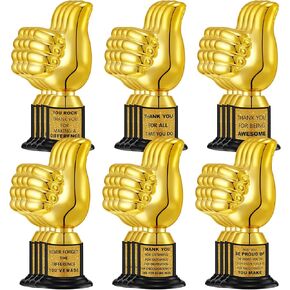 24 Pcs Thumbs up Award Trophies 5 Inch Plastic Gold Trophy Cups Bulk for Staff or Kids Party Favors with Inspirational Stickers for Employee Reward School Trophy Gifts