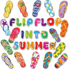 YQUQWN, 98 Pcs Colorful Flip-Flop Cutouts Summer Classroom Bulletin Board Decorations, Hawaiian Starfish Beach Pool Party Cutouts for Back to School Classroom Party Decor, Flip Flop Decorations