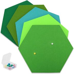 SEG Direct Hexagon Felt Bulletin Board, Large Felt Pin Board Self Adhesive Memo Felt Wall Tiles with Push Pins for Wall Office Home Decor, 11.8 x 10.2 in, 5PCS(Blue Series)