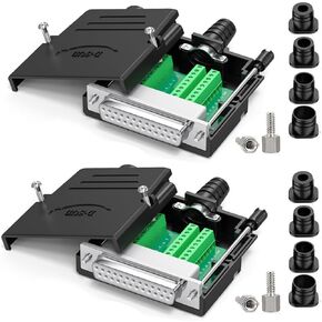 Jienk 2PCS DB25 Breakout Board Connector, RS232 D-SUB Serial Thinner 25 Pin Port Terminal Solderfree Adapter with Case Accessories (Male)