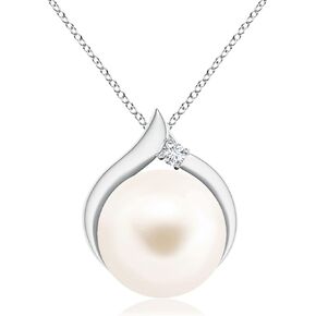 Angara Freshwater Cultured Pearl Solitaire with Diamond Pendant Necklace for Women, Girls in Sterling Silver / 14K White Gold | June Birthstone Jewelry Gift for Her | Birthday | Wedding | Anniversary…