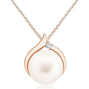 Angara Freshwater Cultured Pearl Solitaire with Diamond Pendant Necklace for Women, Girls in Sterling Silver / 14K White Gold | June Birthstone Jewelry Gift for Her | Birthday | Wedding | Anniversary…