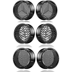 3 Pairs Black gauges plane geometry pattern Ear Tunnels Plugs 316 Stainless Steel Ear Weight Plugs Hypoallergenic expander Piercing Body Jewelry