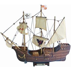 Handcrafted Nautical Decor Santa Maria with Embroidery 14" - Wooden Model Tall Ship - Christopher Columbus