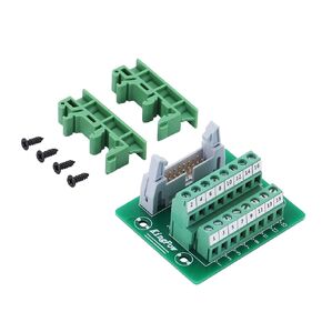 Jienk IDC16 Breakout Board 2x8 16Pins Male Header Terminal Block Connector with C45 DIN Rail Mounting feet for PLC MCU