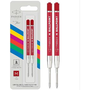 Parker Ballpoint Pen Refill | Medium Tip | Red QUINKflow Ink | 2 Count