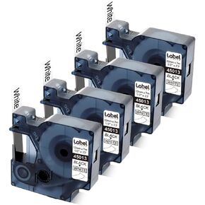 Label KINGDOM Compatible Label Replace for Dymo D1 45021 White on Black Standard Label Tape Refills, 1/2 Inch W x 23 Feet L, S0720610 for LabelManager 210D 280 160 450D Label Maker (4 Pack)