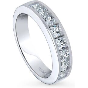 BERRICLE Sterling Silver Wedding Rings Channel Set Cushion Cut Cubic Zirconia CZ Anniversary Half Eternity Ring for Women, Rhodium Plated Size 4-10