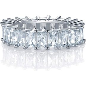 OPOMOMO 18K Gold Plated Ring Cubic Zirconia Emerald Cut Eternity Rings Gold Wedding Band