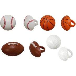DecoPac Sports Balls - Baseball, Golf Ball, Football and Basketball Cake and Cupcake Ring Toppers Party Favors, 24 Count