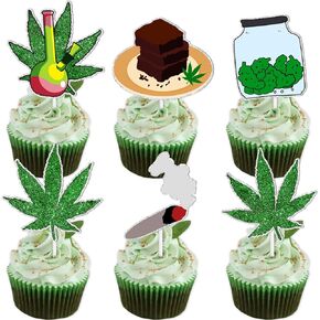 18 قطع الأخضر بريق الماريجوانا الحلوى كب كيك توبر مخدر ورقة 420 لديها مخدر موضوع ديكور لوازم بنين بنات سعيد عيد ميلاد حفل زفاف زينة