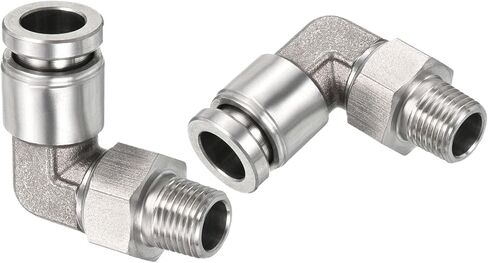 دفع UHATa لتوصيل تركيبات الكوع لأنبوب نايلون PU PVC - أنبوب 5/16 بوصة OD 1/8 BSPT ذكر 90 درجة تركيبات أنبوب توصيل سريع - [الكمية 2 - لون فضي] in Kuwait