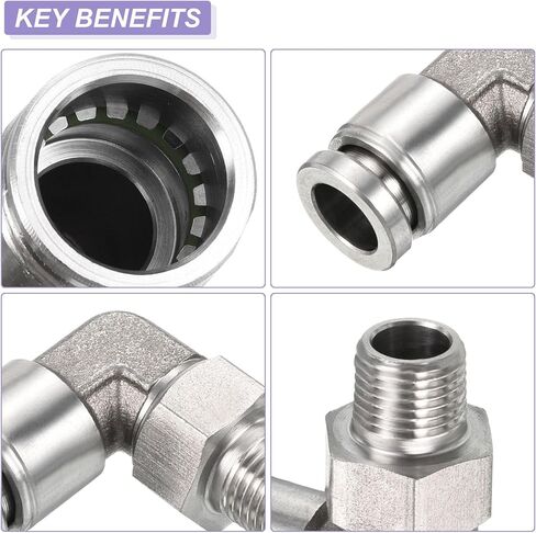 دفع UHATa لتوصيل تركيبات الكوع لأنبوب نايلون PU PVC - أنبوب 5/16 بوصة OD 1/8 BSPT ذكر 90 درجة تركيبات أنبوب توصيل سريع - [الكمية 2 - لون فضي] in Kuwait