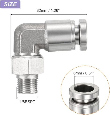 دفع UHATa لتوصيل تركيبات الكوع لأنبوب نايلون PU PVC - أنبوب 5/16 بوصة OD 1/8 BSPT ذكر 90 درجة تركيبات أنبوب توصيل سريع - [الكمية 2 - لون فضي] in Kuwait