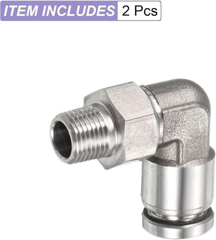 دفع UHATa لتوصيل تركيبات الكوع لأنبوب نايلون PU PVC - أنبوب 5/16 بوصة OD 1/8 BSPT ذكر 90 درجة تركيبات أنبوب توصيل سريع - [الكمية 2 - لون فضي] in Kuwait