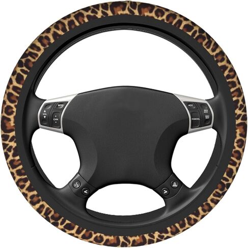 ليوبارد غطاء عجلة القيادة ليوبارد اكسسوارات السيارات العالمي 15 بوصة غطاء عجلة القيادة النساء الفتيات الرجال المضادة للانزلاق تنفس حامي السلامة in Kuwait