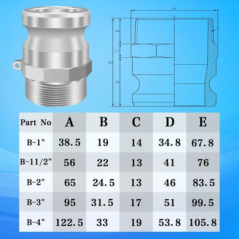 قطعتان من تركيبات خرطوم الكامة والأخدود العالمية، تركيب Camlok من الألومنيوم من النوع F مقاس 1 بوصة، قفل كام ذكر مع كامة خيط NPT ذكر ووصلة خرطوم الأخدود، وصلة Camlok، لشفط/تفريغ الخراطيم الصناعية in Kuwait