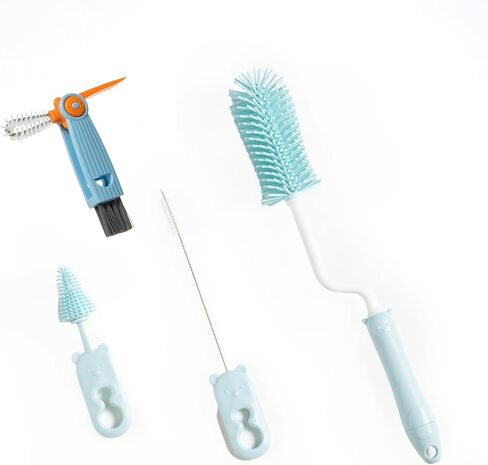 مجموعة رف تجفيف وتنظيف زجاجات الأطفال من كيميموسو، مع فرشاة دوارة لزجاجات الأطفال من السيليكون مع حامل، وفرشاة اللهاية، وفرشاة القش، وفرشاة تنظيف فجوة غطاء الكوب الصغيرة، مناسبة للزجاجات والأكواب، باللون الأزرق in Kuwait