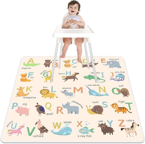 Early Education Baby Splat Mat, 51 x 51 Inch High Chair Mat, Double Stitching Waterproof and Washable Spill Mat, High Chair Mat for Floor with Anti-Slip Floor Protector, Multi-Purpose Splat Mat in Saudi Arabia