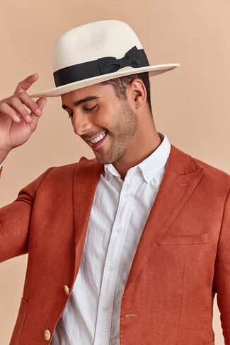 قبعة Joywant الرجالية Kyle Sun Straw Fedora، عامل حماية من الأشعة فوق البنفسجية 50+ قبعة شاطئ بنما قابلة للتعبئة للرجال in Kuwait