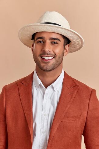 قبعة Joywant الرجالية Kyle Sun Straw Fedora، عامل حماية من الأشعة فوق البنفسجية 50+ قبعة شاطئ بنما قابلة للتعبئة للرجال in Kuwait