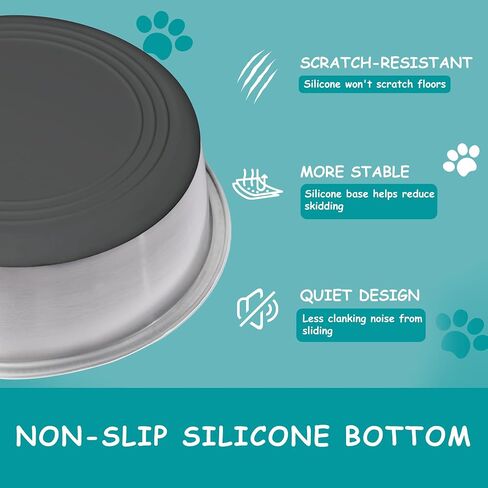 Sreca Pets Stainless Steel Metal Dog Bowl Set of 2, Nonslip Rubber Base, Food Grade, Indoor and Outdoor Use, 4 Cups, Food and Water Pet Dishes, Cats and Small Dogs, Gray in Saudi Arabia