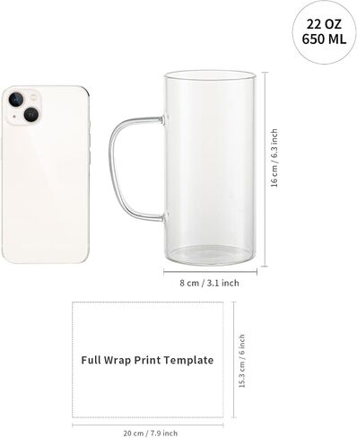 PYD Life Sublimation Glass Blanks Mug Frosted Glass Tumblers 22 OZ Coffee Beer Mugs Cups with Handle for Cricut Mug Press and Tumbler Heat Press 4 Pack in Saudi Arabia