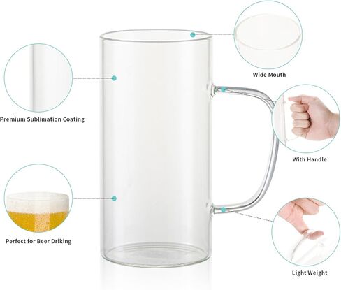 PYD Life Sublimation Glass Blanks Mug Frosted Glass Tumblers 22 OZ Coffee Beer Mugs Cups with Handle for Cricut Mug Press and Tumbler Heat Press 4 Pack in Saudi Arabia