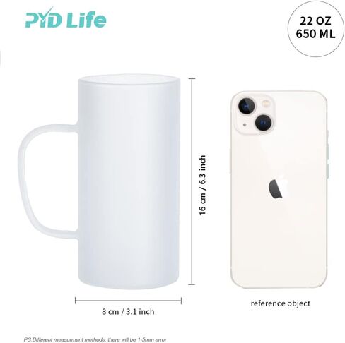 PYD Life Sublimation Glass Blanks Mug Frosted Glass Tumblers 22 OZ Coffee Beer Mugs Cups with Handle for Cricut Mug Press and Tumbler Heat Press 4 Pack in Saudi Arabia