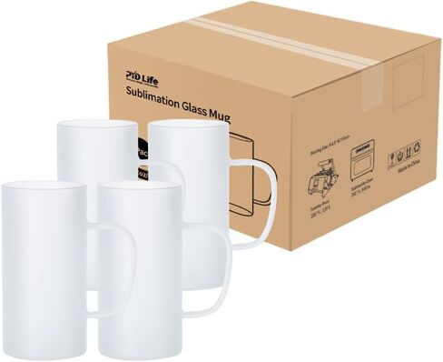 PYD Life Sublimation Glass Blanks Mug Frosted Glass Tumblers 22 OZ Coffee Beer Mugs Cups with Handle for Cricut Mug Press and Tumbler Heat Press 4 Pack in Saudi Arabia