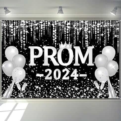 Arosche Prom Decorations 2024 Banner 72" x 48" Backdrop Graduation Prom Party Supplies Black and Silver Photography Congrats Grad Party Decor Background for Indoor Outdoor Garden,Yard,Party Home Decor in Saudi Arabia