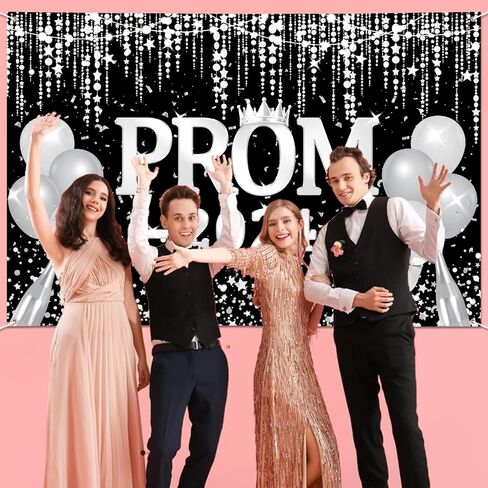 Arosche Prom Decorations 2024 Banner 72" x 48" Backdrop Graduation Prom Party Supplies Black and Silver Photography Congrats Grad Party Decor Background for Indoor Outdoor Garden,Yard,Party Home Decor in Saudi Arabia