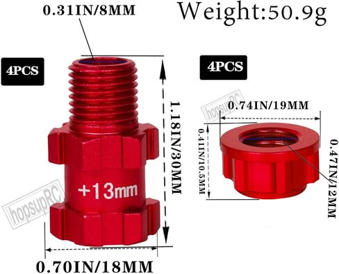 جزء ترقية hopsupRC لـ 1/10 Granite Senton New Big Rock Typhon 3S BLX، الألومنيوم 14 مم إلى 17 مم عجلة سداسية 13 مم ممتدة مع صواميل غطاء مضادة للغبار، أحمر in Kuwait