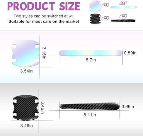 16 قطعة من واقي مقبض باب السيارة - ملصقات عاكسة لوعاء أبواب السيارات العالمية ثلاثية الأبعاد من ألياف الكربون الأسود والأبيض المبهر للخدش وشريط حماية للرؤية الليلية مقاوم للماء للملحقات الخارجية للسيارات in Kuwait
