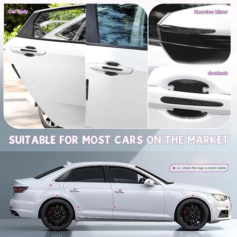 16 قطعة من واقي مقبض باب السيارة - ملصقات عاكسة لوعاء أبواب السيارات العالمية ثلاثية الأبعاد من ألياف الكربون الأسود والأبيض المبهر للخدش وشريط حماية للرؤية الليلية مقاوم للماء للملحقات الخارجية للسيارات in Kuwait