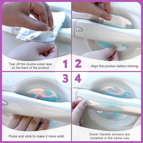 16 قطعة من واقي مقبض باب السيارة - ملصقات عاكسة لوعاء أبواب السيارات العالمية ثلاثية الأبعاد من ألياف الكربون الأسود والأبيض المبهر للخدش وشريط حماية للرؤية الليلية مقاوم للماء للملحقات الخارجية للسيارات in Kuwait