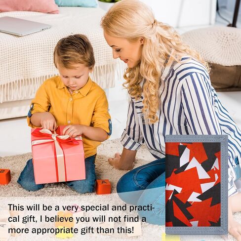 JONYEE Kids Wallets for Girls Ages 4-18 Trifold, Toddler/Youth Wallet for Boys with Zippered Coin Pocket and Card Holders, Novelty Wallet for Childrens Birthday Gifts - Triangle Red&White in Saudi Arabia