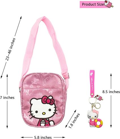 Kawaii Kitty Crossbody Bag with Adjustable Shoulder Strap and A Keychain, Handbag with Zipper Cute Coin Wallet Purse Shoulder Bag Coin Pouch Accessories Money Bag for Students Teens Girls Boys in Saudi Arabia