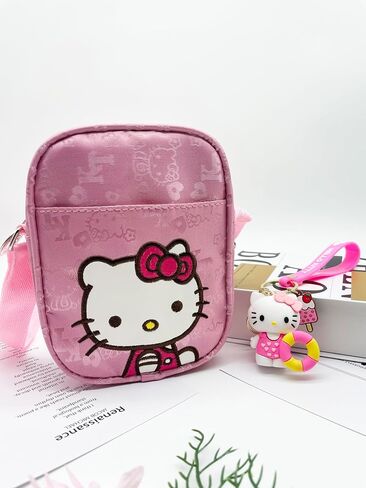 Kawaii Kitty Crossbody Bag with Adjustable Shoulder Strap and A Keychain, Handbag with Zipper Cute Coin Wallet Purse Shoulder Bag Coin Pouch Accessories Money Bag for Students Teens Girls Boys in Saudi Arabia