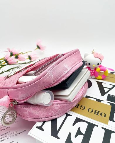 Kawaii Kitty Crossbody Bag with Adjustable Shoulder Strap and A Keychain, Handbag with Zipper Cute Coin Wallet Purse Shoulder Bag Coin Pouch Accessories Money Bag for Students Teens Girls Boys in Saudi Arabia