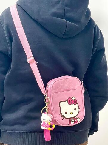 Kawaii Kitty Crossbody Bag with Adjustable Shoulder Strap and A Keychain, Handbag with Zipper Cute Coin Wallet Purse Shoulder Bag Coin Pouch Accessories Money Bag for Students Teens Girls Boys in Saudi Arabia