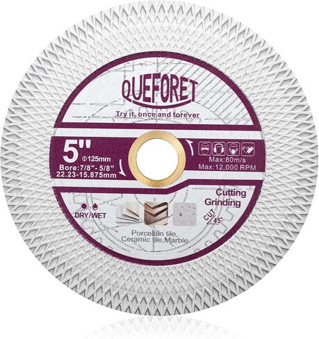 قرص طحن قطع الماس من QUEFORET مقاس 4-1/2 بوصة (115 مم) - شفرة منشار لقطع وتلميع بلاط البورسلين والسيراميك والحجر الاصطناعي والرخام، مع غسالة من 7/8 إلى 5/8 بوصة لمطحنة الزوايا in Kuwait